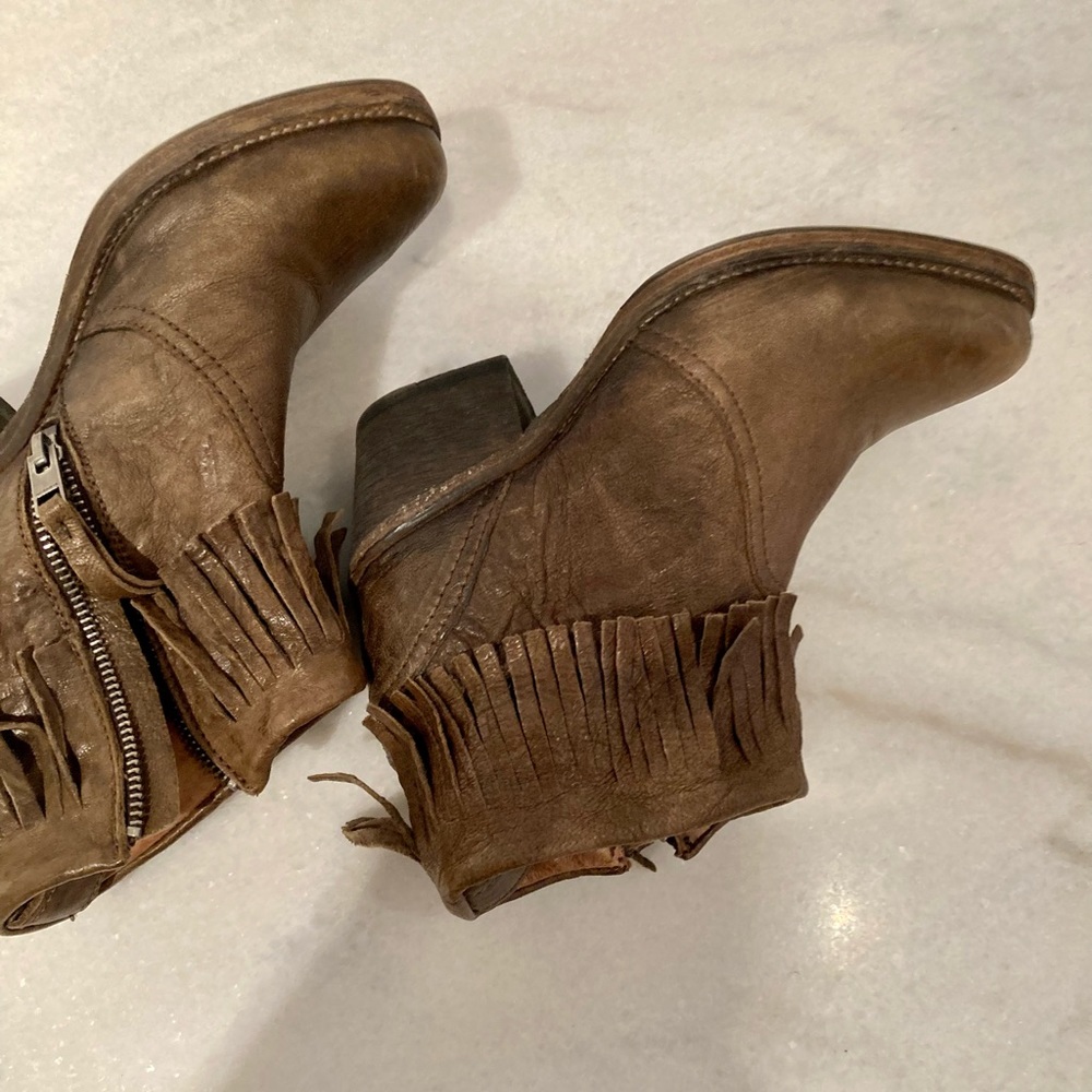 All Saints Cuban Fringed Leather Ankle Booties - Picture 14 of 16